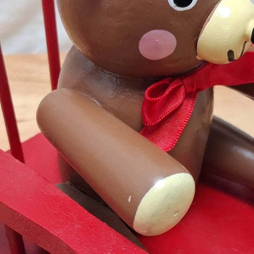 Vintage Teddy Bear Rocking Chair Musical Christmas Decor Red OS Good Pre-owned